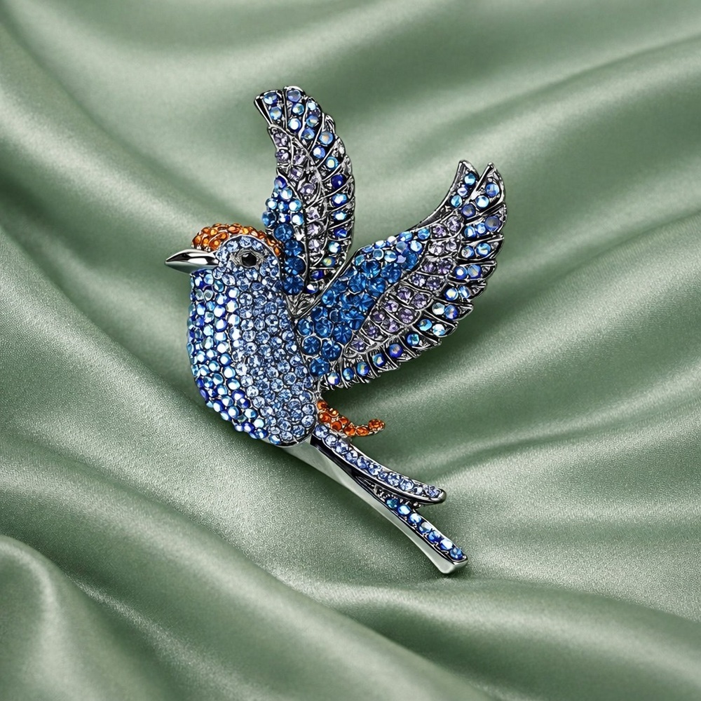 Royal Blue Bird Crystal Brooch